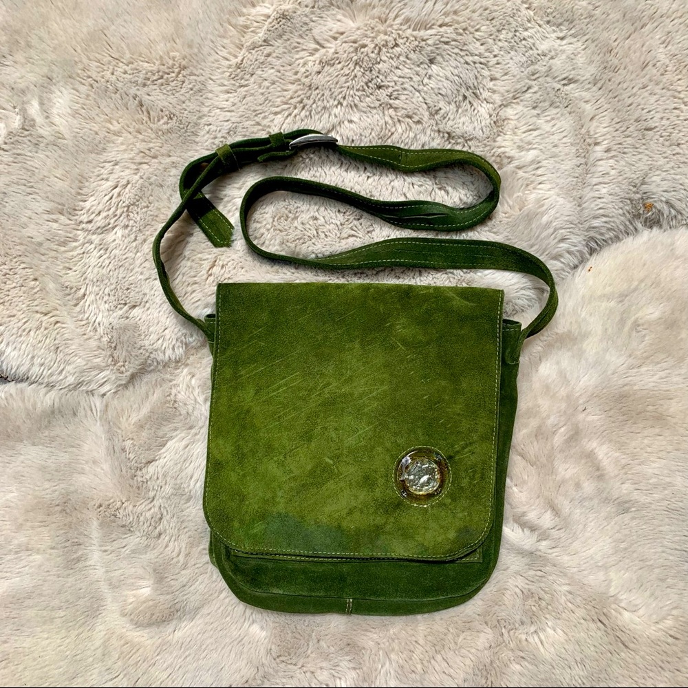 Artisan Suede Crossbody Purse in Green